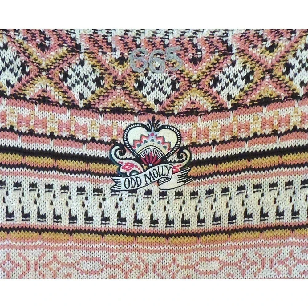 ODD MOLLY PINK FAIR ISLE CREW NECK COTTON KNIT SWEATER SIZE 3 LARGE - Picture 7 of 11